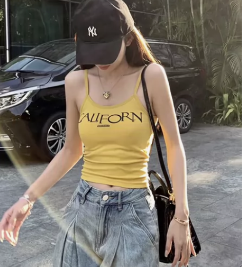 千禧辣妹风 吊带 全新 黄色小清新、红色大...