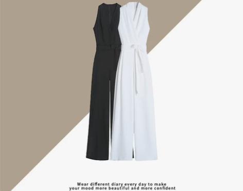 黑色挂脖连体裤雪纺高腰垂感阔腿裤新款夏季气...