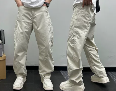 夏季设计感休闲裤男薄款速干弯刀裤痞帅街头宽...