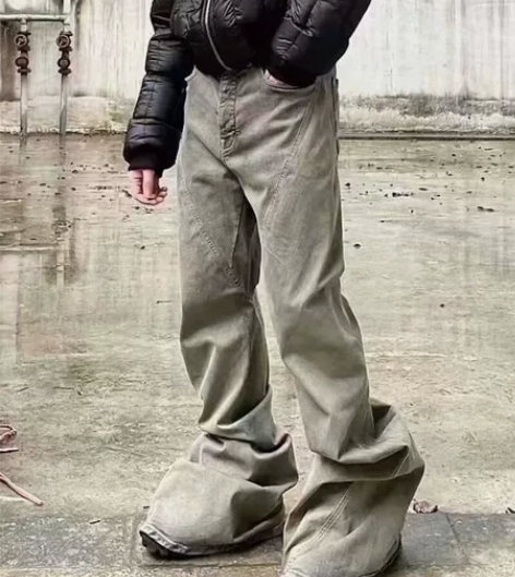 Ro acbt做旧大地色水洗拖地高弹修身喇...