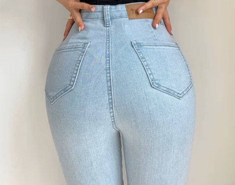 欧美性感双口袋紧身包臀小脚高腰牛仔九分长裤...