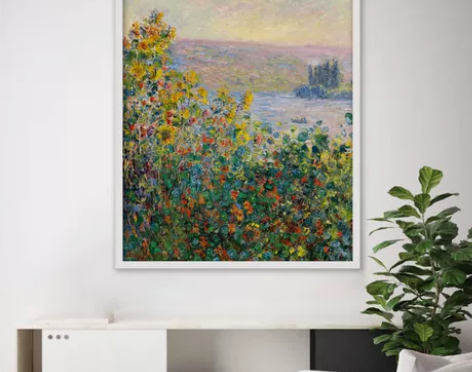 莫奈弗特伊的花丛喷绘油画布画芯竖款玄关客厅...