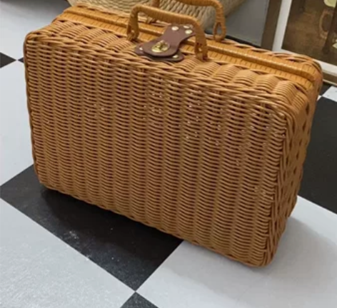 手工编织藤编箱收纳箱塑料编藤储物箱手提包 ...