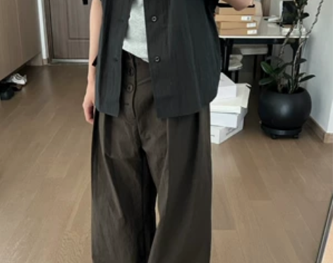 Ho新品褶皱多拼接解构内部休闲裤阔腿裤，全...