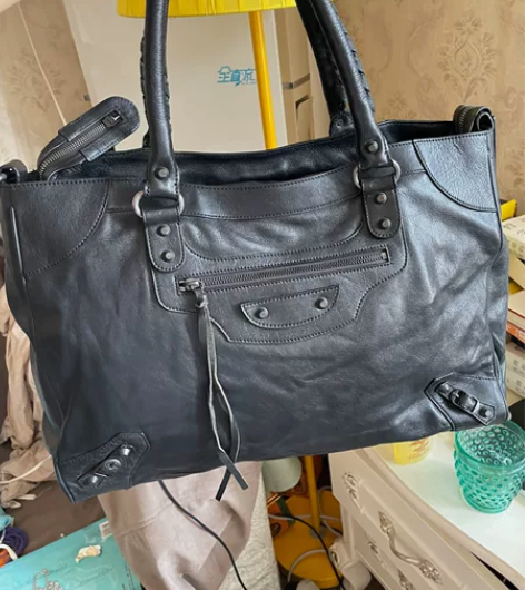 古着vintage羊皮超大机车手提腋下单肩...