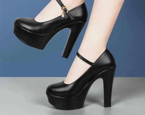 ?真皮超高跟鞋13cm圆头防水台厚底走秀演...