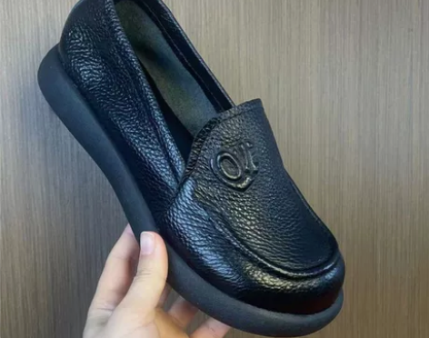 头层牛皮小白鞋女单鞋豆豆鞋平底健步妈妈鞋春...