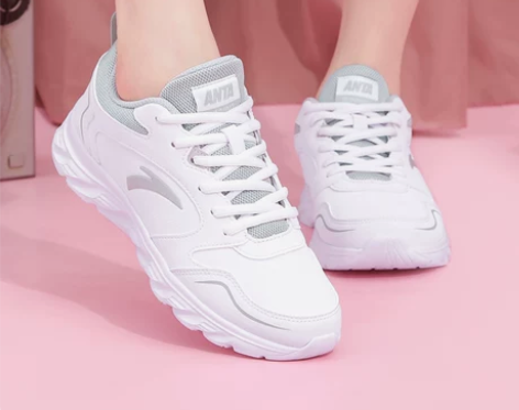 安踏女鞋运动鞋跑鞋夏季新款小白鞋皮面防水跑...