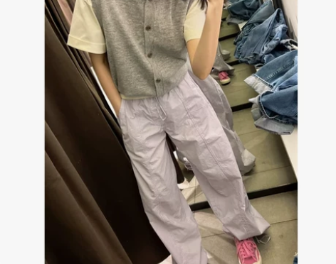 通勤简约薄款裤子女 夏季新款系带设计宽松显...