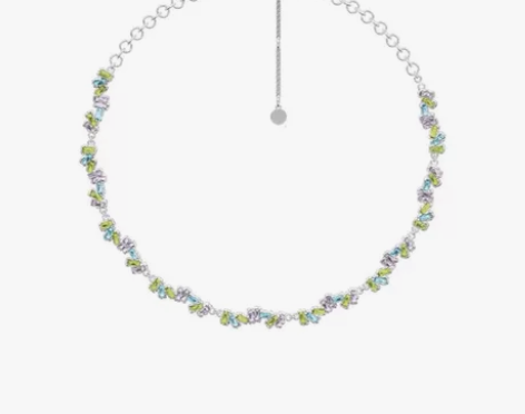 全新轻奢925银彩色锆石满钻拼接项链感锁骨...