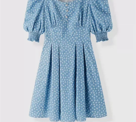 乐町气质碎花裙夏季新款女装收腰显瘦法式泡泡...