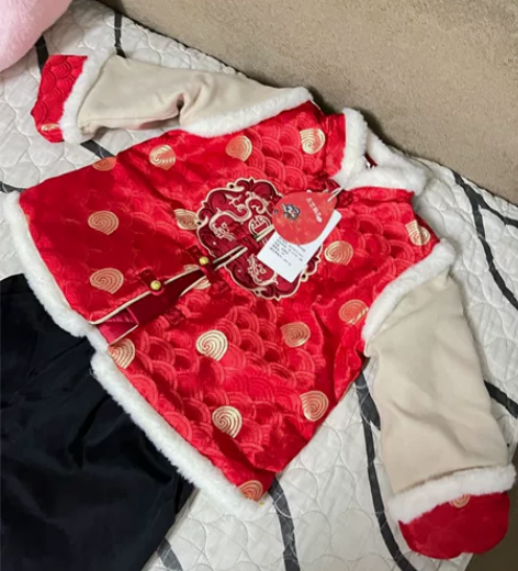 全新拜年服汉服唐装夹棉毛毛边100码一套，...