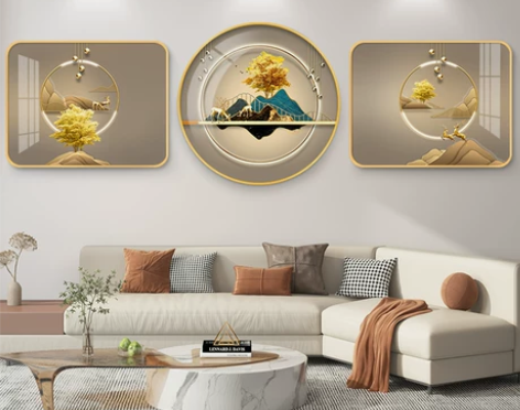 现代客厅装饰品 福禄轻奢装饰画三联画沙发背...