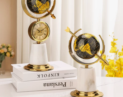 现代简约客厅钟表摆件酒柜玄关金属摆设欧美式...