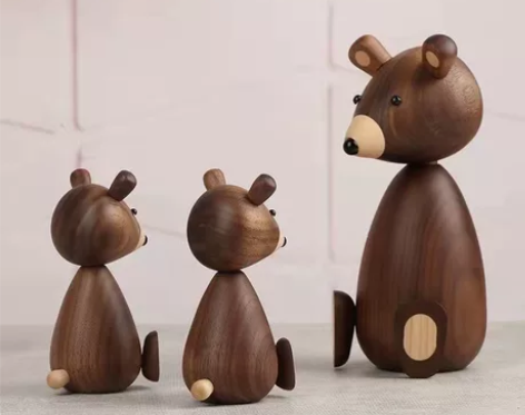 北欧黑胡桃实木小熊装饰玄关家居软装创意礼物...