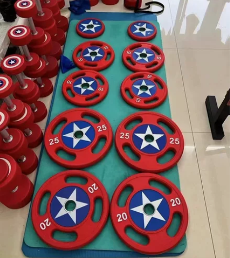 工厂直销低价清仓美队PU杠铃片大孔5cm奥...