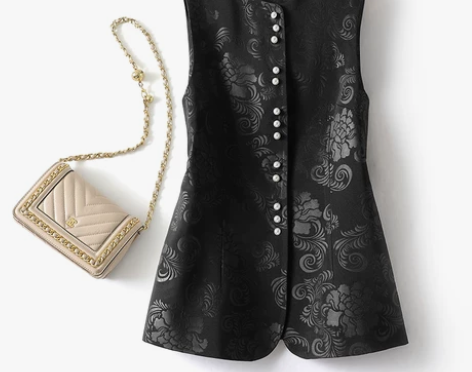 复古马甲外套女2023春秋新款上衣压花设计...