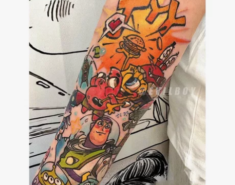 oldshcool花臂彩色纹身贴可洗男女可...