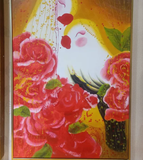 手绘风景油画入户玄关客厅过道装饰画竖版客厅...