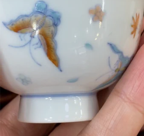 斗彩景德镇瓷器手绘蝴蝶高足杯主人杯岩茶杯，...