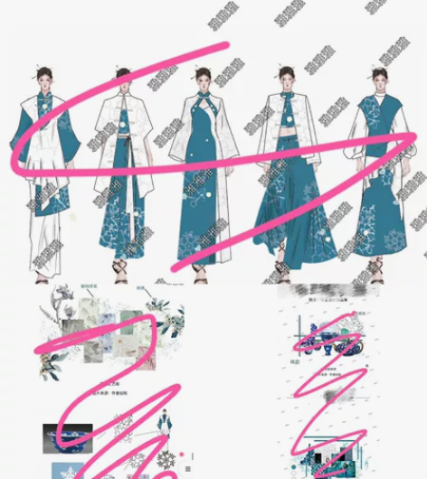 冰裂梅花纹系列服装毕设，效果图，效果图一套...