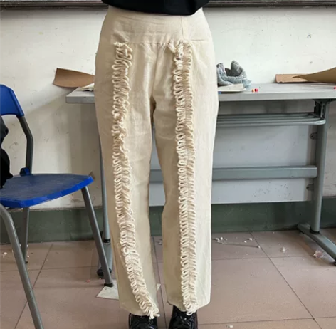 服装设计成衣作业 创意裤装 有结构图，侧缝...