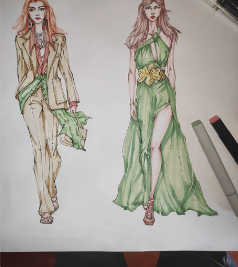 [右]服装设计效果图手绘代画   也可接急...