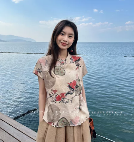 【DIGM】新中式国风复古印花盘扣设计显瘦...