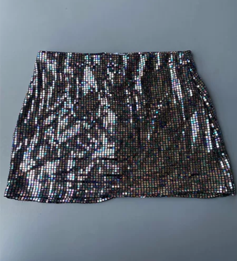 亮晶晶松紧腰包裙a字重工小个子气质辣妹短裙...