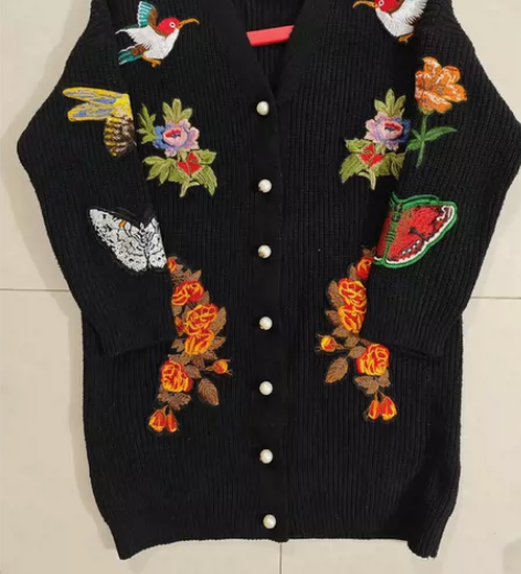 gucci同款倪妮同款重工刺绣羊毛开衫大衣...