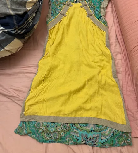 棉麻旗袍 无袖民族风改良旗袍 m码 前短后...