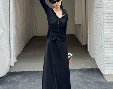 花田橱窗HTmeme 垂顺西装半身裙女夏季...