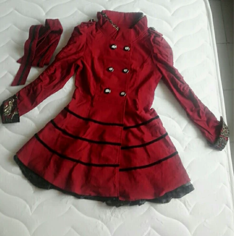 s码暗红色宫廷军旅帅气风风衣,弹性极佳,细...