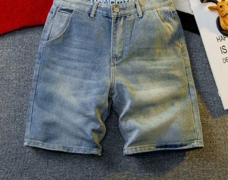 HPCP浅色磨白直筒牛仔短裤男夏季薄款20...