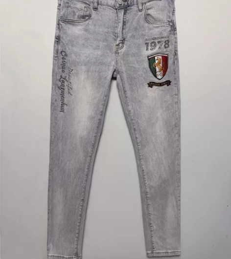 欧货高端刺绣牛仔裤男修身弹力小脚裤潮牌帅气...