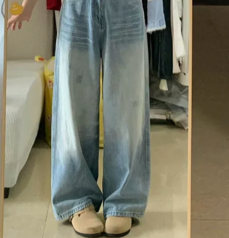 实体清仓处理一件不留·浅色水洗破洞阔腿牛仔...