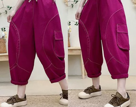 纯棉大版哈伦裤宽松大码显瘦裤子老爹裤萝卜裤...