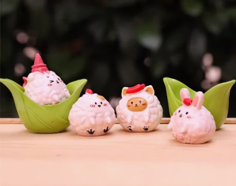 可爱萌物端午节团子手办全套粽叶粽子食玩公仔...