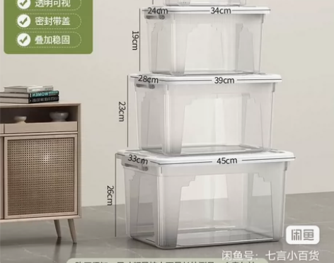 出大号加厚的透明塑料收纳箱，适合用来收纳衣...