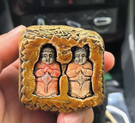 清晚期精品麻线鼓 尺寸:5*5*4cm品相...