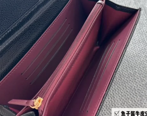 香奈儿风真皮钱包鱼子酱长款卡包女士菱格零钱...