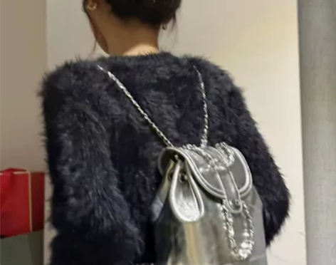 韩系小众洋气迷你小香风链条双肩包女美式in...