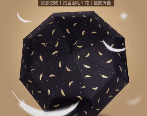 #雨伞 ins风烫金羽毛雨伞小巧便携户外遮...