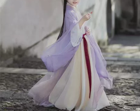 紫色汉服女童魏晋风大袖衫超仙春夏古装交领儿...