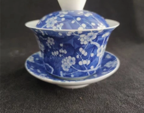 景德镇青花盖碗三才碗 青花冰梅满工满绘，仿...