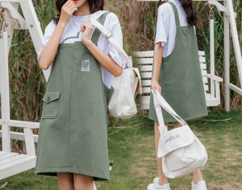 背带裙子套装少女洋气夏季2021年新款初中...