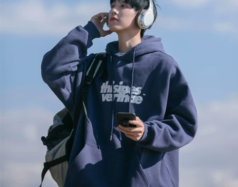 美式藏青色卫衣男款春秋新款连帽潮牌痞帅32...