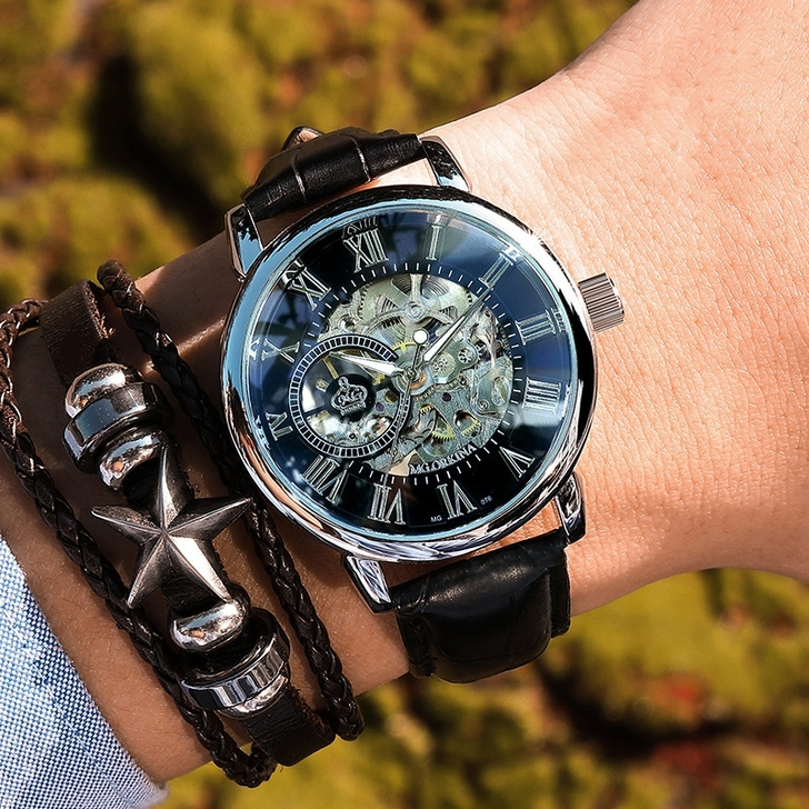 包邮 全新手表男士机械表罗马数字镂空机械网...