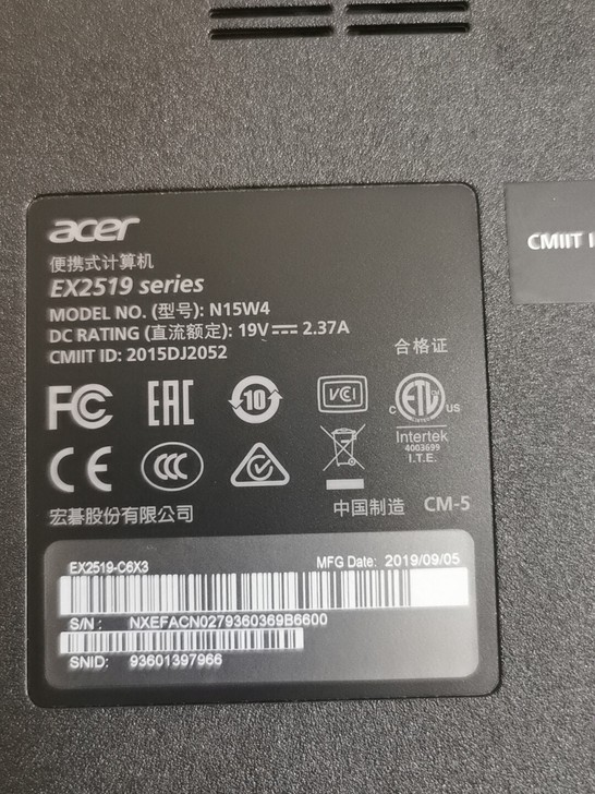 宏基ex2519  笔记本2019年出厂 ...