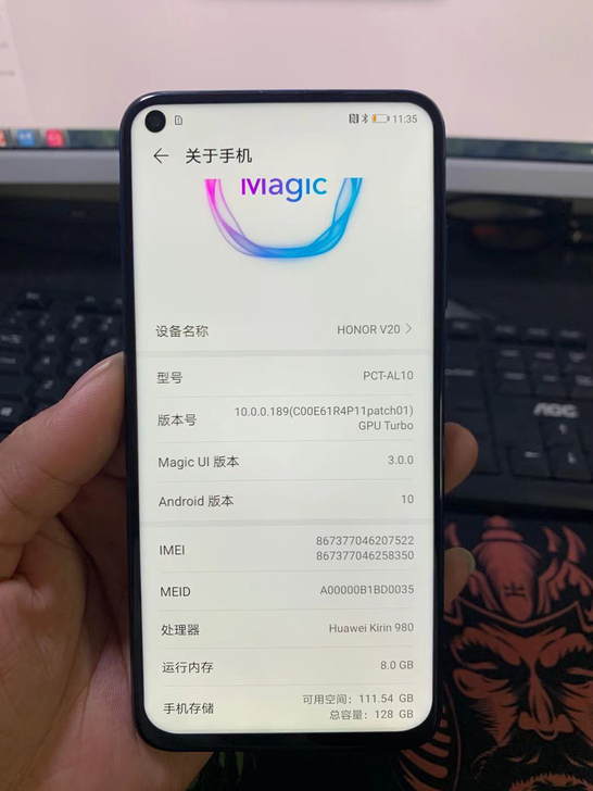 闲置的二手手机华为荣耀V20原装8+128...